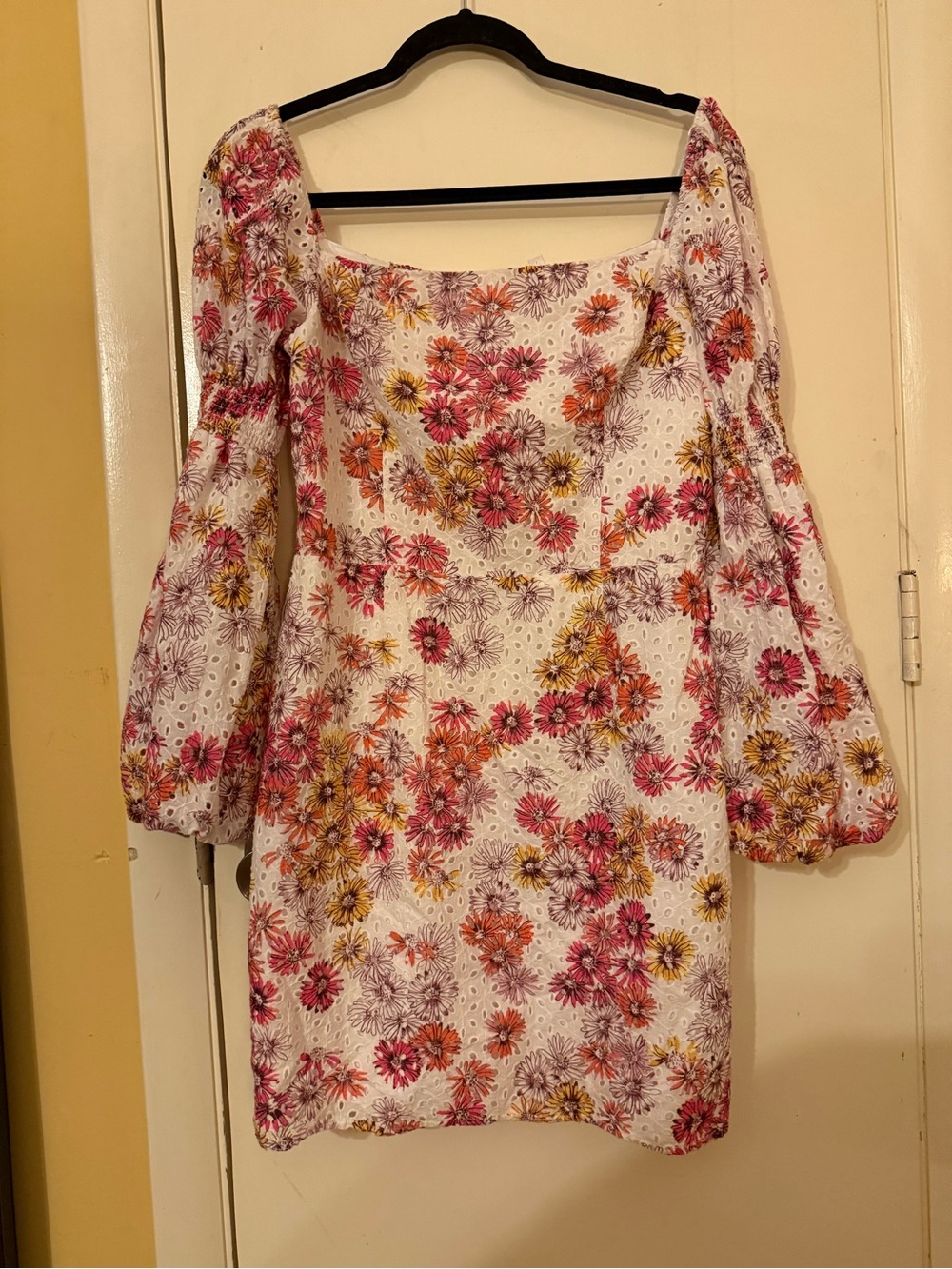 Wayf Somerset floral Puff-Sleeve Square Neck Mini Dress size L